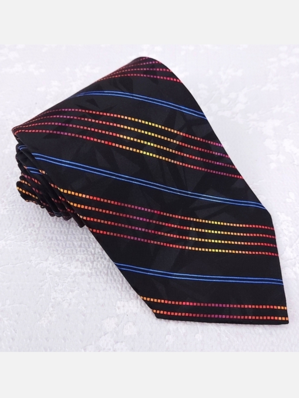 Vitaliano Pancaldi Silk Tie Black Red Blue Rainbow Striped Dots 60" x 3.75" VTG